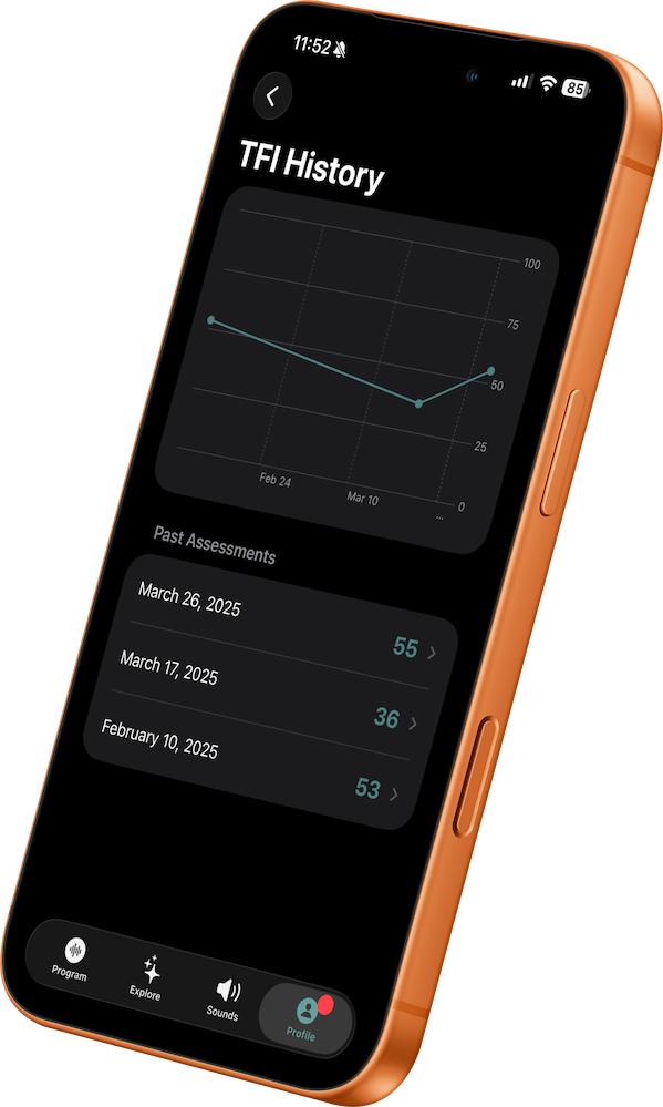 Tinnitus Functional Index scores
tracked over time in the Oto app