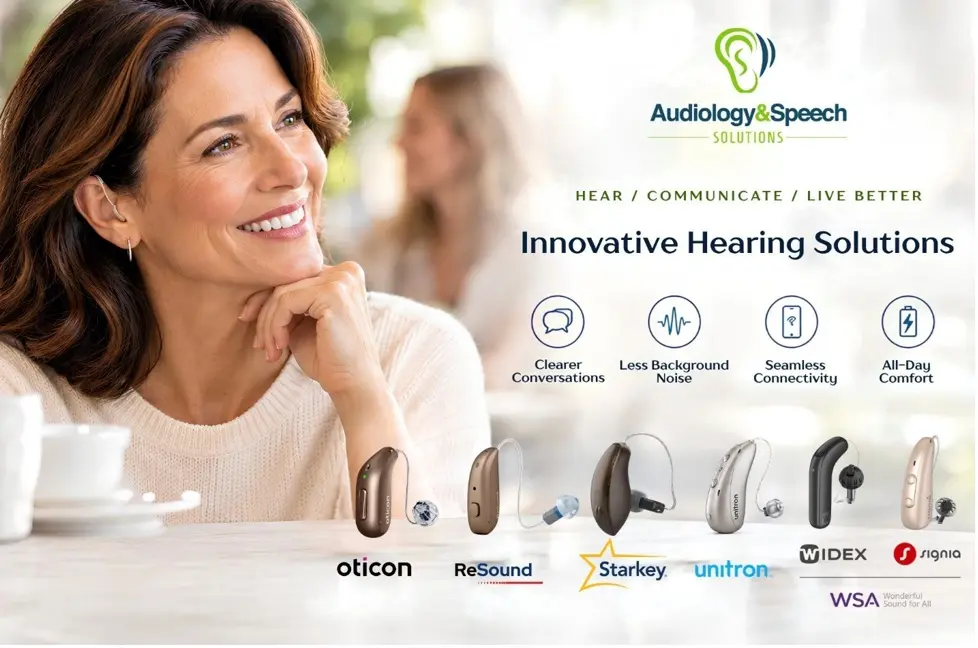 Oticon, ReSound, Starkey, Unitron, Widex and Signia hearing aids offered by Audiology & Speech Solutions